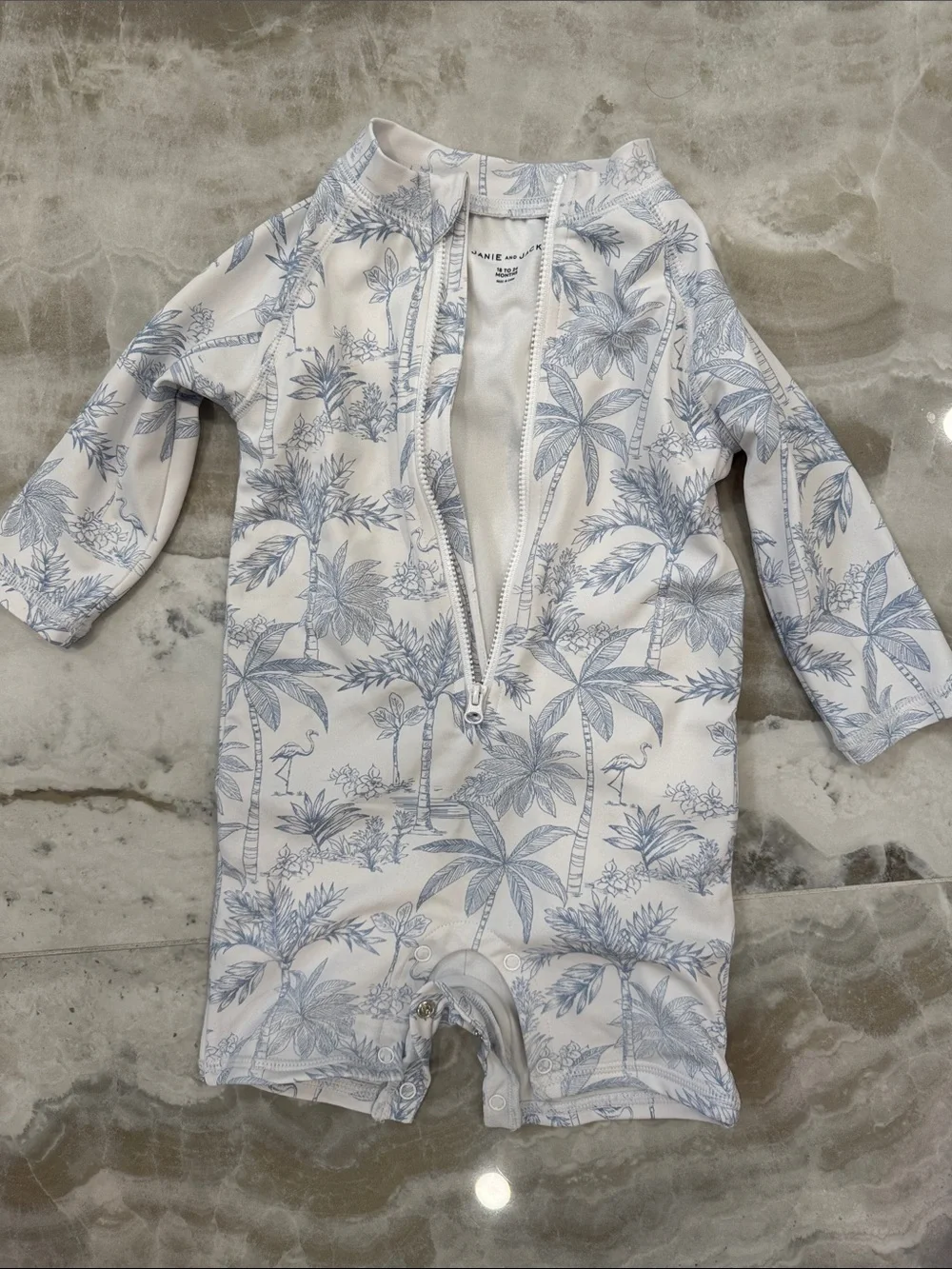 Janie and Jack White and Light Blue Tropical Toile One-Piece swimsuit